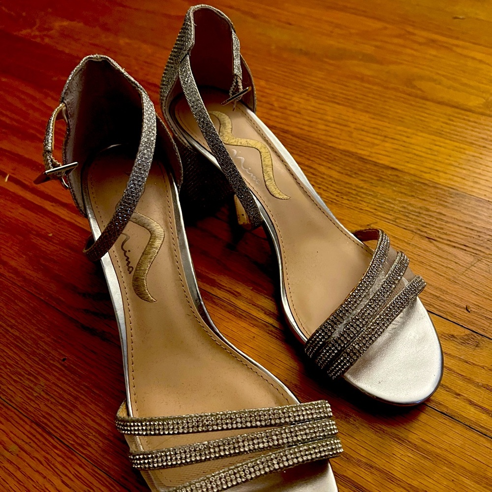 Glamorous Silver Strappy Heels